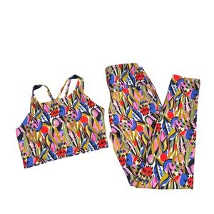 SSYS Vibrant Floral Print Compression Bra Leggings SET Size S yoga gym